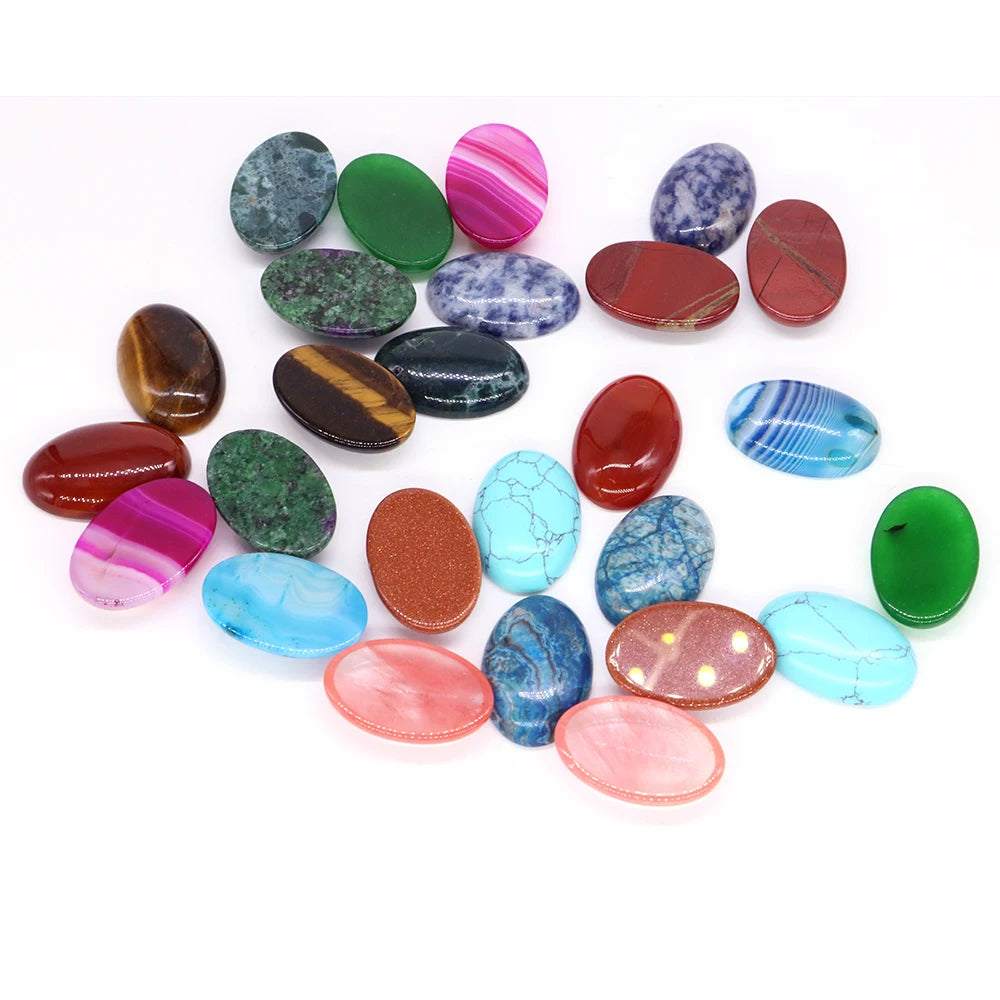20pcs Natural Stone Oval Cabochons Flat Back Gemstones for Jewelry Making DIY Ring Pendant Earring Craft Supplies