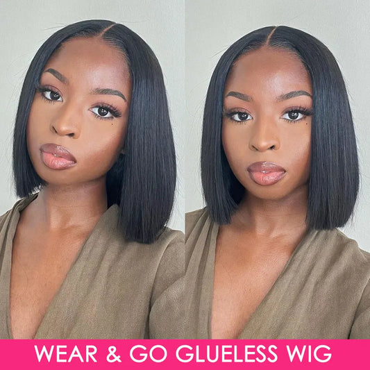Moeiteloze Elegant: 180% Rechte Wear-and-Go Bob Perucas voor Vrouwen - Menselijk Haar, Glueless, Vooraf Geknipte Kant Air Peruca in de Uitverkoop!