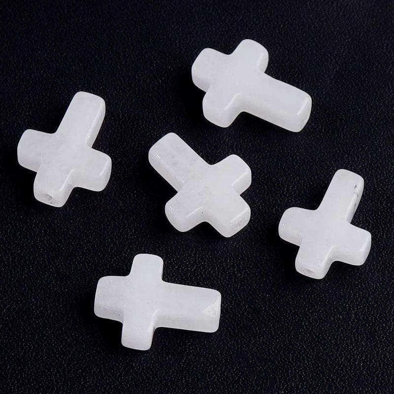 Stone Cross Beads 5pcs Natural Agate Turquoise Quartz Cross Shape Gemstone for DIY Bracelet Necklace Jewelry Making