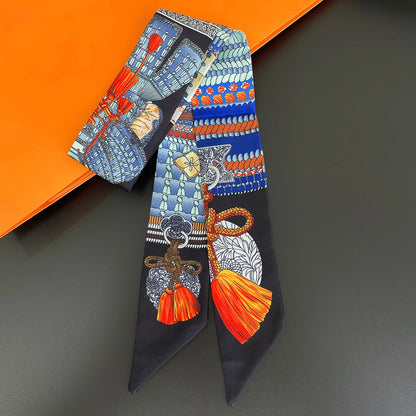 2024 Chic Zebra Florale Zijden Sjaal - Luxe Modeaccessoire voor Vrouwen, Veelzijdige Haarband, Stijlvolle Neckerchief en Elegante Tas Sjaal