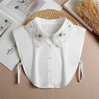 Chic 2024 Voorzijde Strik Witte Afneembare Kant Kraag voor Dames – Vintage Stijl Blouse Accessoire voor een Modebewuste Uiterlijk