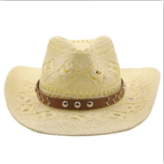 Stijlvolle Vintage Boheemse Strohoed met Houten Kralen - Perfect voor Zomerse Stranddagen en Westerse Avonturen!