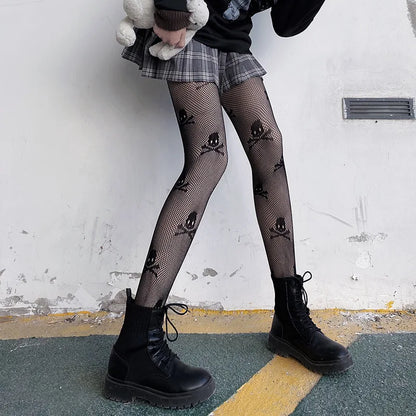 Y2K Dames Verleidelijke Retro Gothic Lolita Kruzsafdruk Club Panty's - Perfect voor Goth Lolita Cosplay & JK Stijl! Trendy Nylon Visnet Panty #10