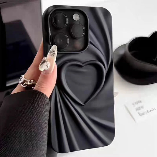 Chique 3D Hart Vouwbare Telefoonhoes voor iPhone 11, 12, 13, 14, 15 en 16 Pro Max - Zachte Matte Siliconen Volledige Bescherming