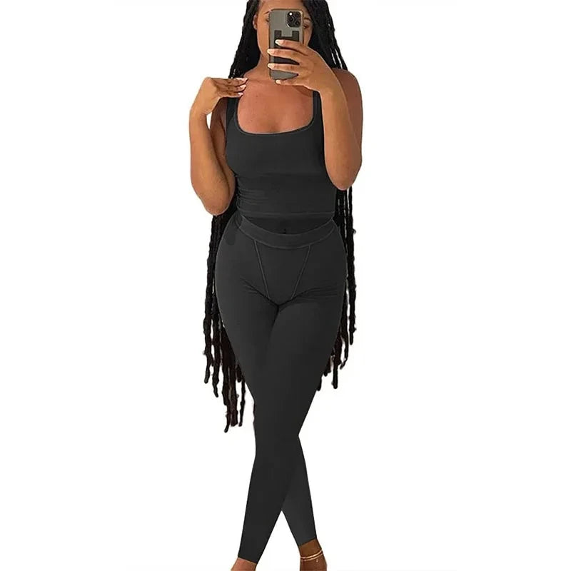 Chique Geribbelde 2-delige Zomer Lounge Set voor Vrouwen: Comfortabele Top & Rekbare Leggings Combinatie