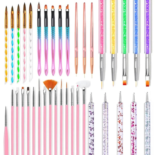 Ultimatieve Nail Art Penseelset: 5 of 20 Professionele Ontwerptools voor Indrukwekkend Schilderen, Tekenen en Dots - Perfect voor Manicures!