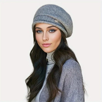 Gezellige Vrouwen Rekbare Fleece Muts met Pocket - Zachte Acryldraad Gebreide Kappen voor Herfst en Winter, Verstevigde Franse Baretstijl