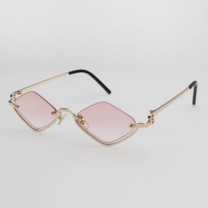 Trendy Kleine Polygonale Zonnebril voor Vrouwen - Luxe Metalen Halve Montuur Kat-Oog Zonnebril - Chic Vintage Hipster Stijl