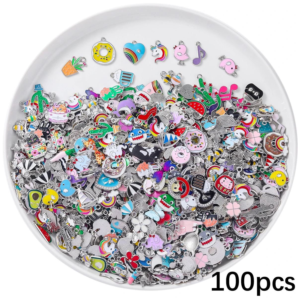 Mixed Enamel Charms Bulk Set Silver Plated Pendants DIY Bracelets Necklaces Jewelry Making Craft Supplies