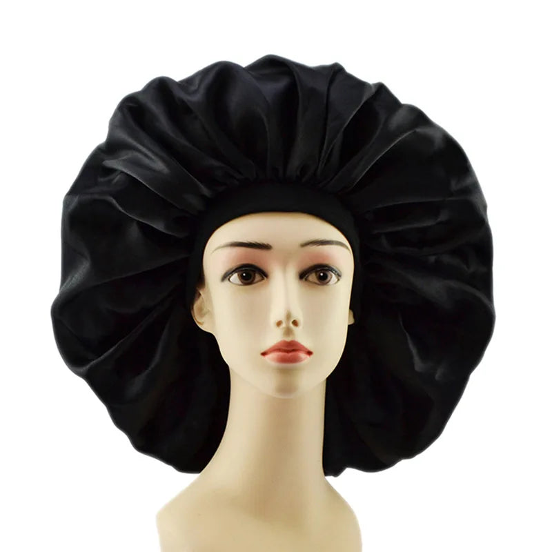 45cm diameter Big Size Satin Silk Bonnet, Night Sleep Cap for Curly & Springy Hair, Hair Protection Head Cover for Women