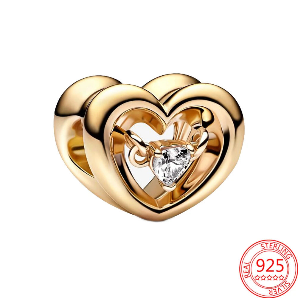 925 Sterling Silver Charm Beads Hearts Scooter Dumbbell Pearl DIY Bracelet Jewelry Making Supplies