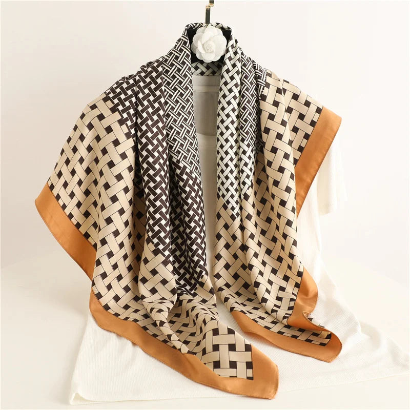 Elegante 90x90cm Twill Zijde-gevoel Vierkante Sjaal voor Dames - Luxe Haar Boomprint Hoofddoek, Sjaal en Nek Sjaal, Perfect voor Hijab of Bandana-stijl!