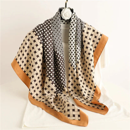 Elegante 90x90cm Twill Zijde-gevoel Vierkante Sjaal voor Dames - Luxe Haar Boomprint Hoofddoek, Sjaal en Nek Sjaal, Perfect voor Hijab of Bandana-stijl!