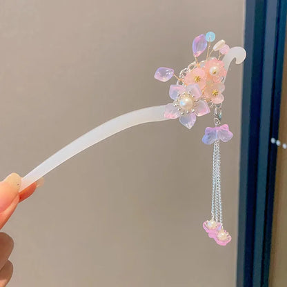 Elegante Romantische Haarklem in Chinese Stijl voor Vrouwen, Geëmaileerde Bloemenspeld, Modeaccessoire in Legering