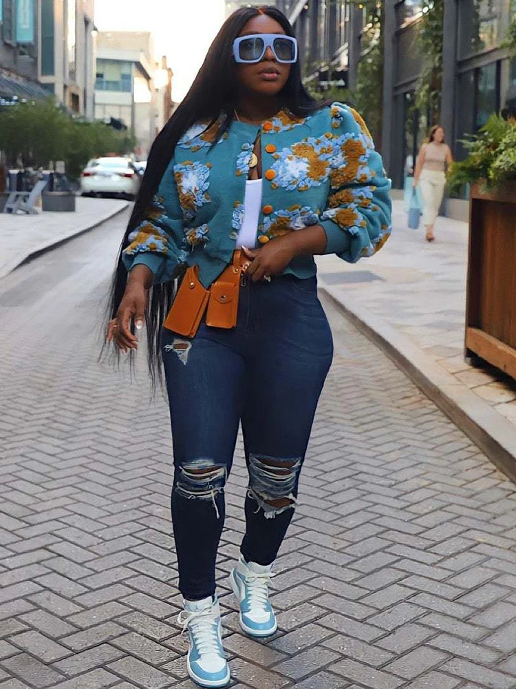 Chic Sibybo 3D Bloem Katoenen Ribbels Gebreide Cardigan - Stijlvolle Enkel-Breasted Trui voor Vrouwen - Perfect voor Casual Winterlooks