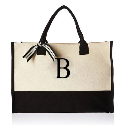 Chique Bloemen Letter Print Canvas Tote Tas - Stijlvol, Ruim & Veelzijdig voor Strand, Winkelen & Dagelijks Gebruik!