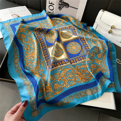 Verhoog je stijl met de 2024 mode 70x70 cm bedrukte zijden pashmina sjaal voor vrouwen - veelzijdige vierkante omslagdoek en stijlvolle haarband!