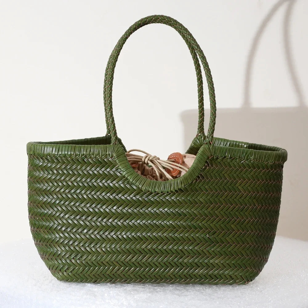 Luxe Dames Echte Lederen Gevlochten Schoudertas - Vintage Grote Handtas voor Chic Casual Winkelen en Alledaagse Stijl