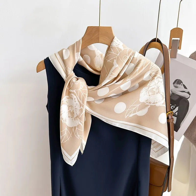 Elegante 90x90cm Twill Zijde-gevoel Vierkante Sjaal voor Dames - Luxe Haar Boomprint Hoofddoek, Sjaal en Nek Sjaal, Perfect voor Hijab of Bandana-stijl!