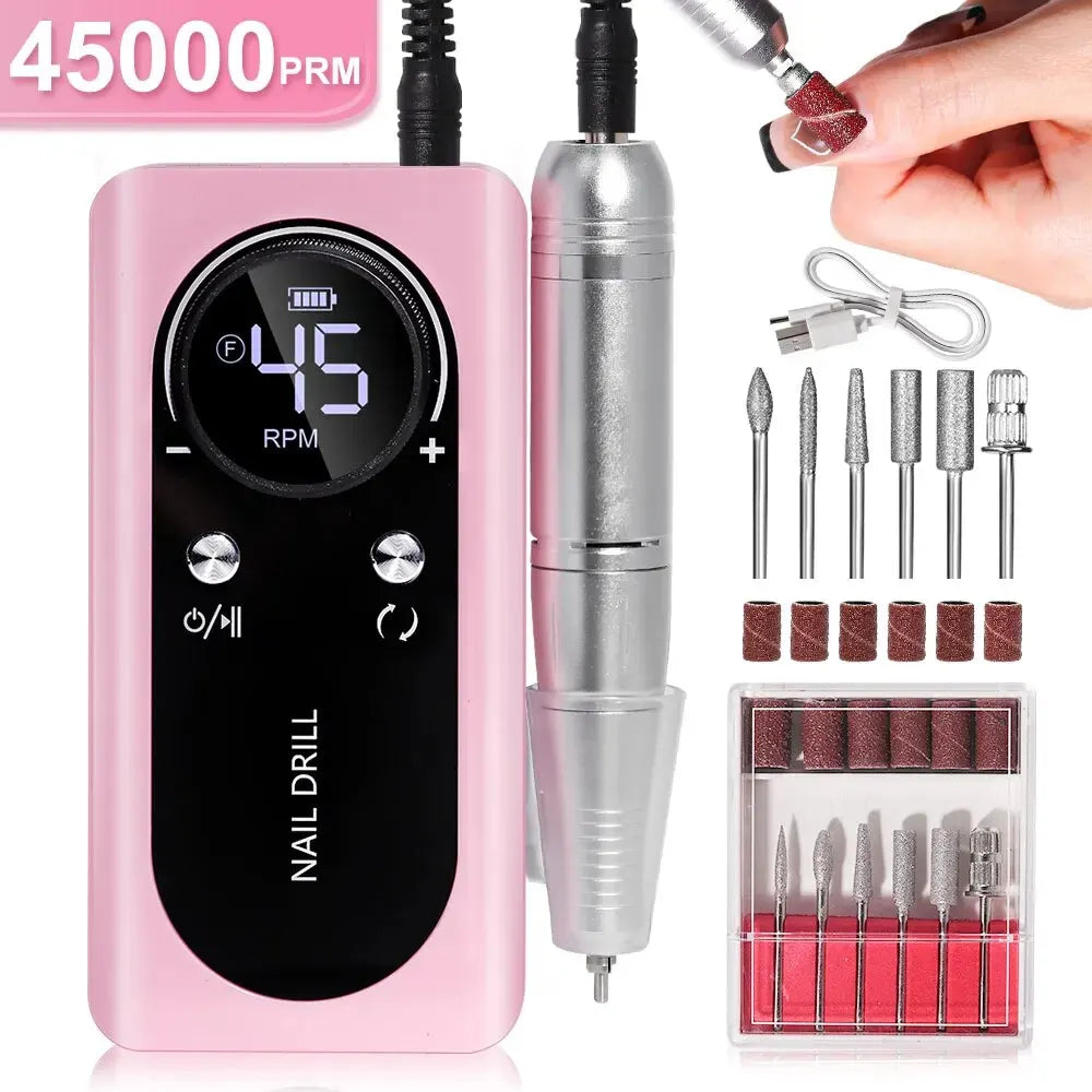 Hoge snelheid 45000RPM oplaadbare elektrische nageldrillmachine – Perfecte geluidsarme manicure tool voor professionals en salons