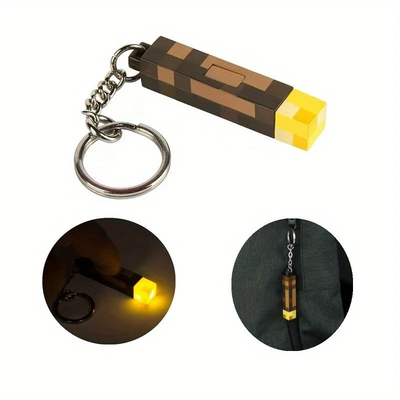 Verlicht je stijl: Glow-in-the-dark anime gamer sleutelhanger - Retro zaklamp ontwerp met pixeltextuur, chique kunststof hanger