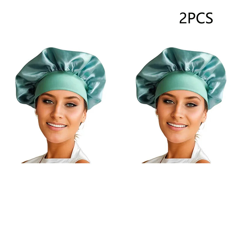 Bonnet Sleeping Cap Nightcap High Elastic Wide Brim Satin Night Hat Shower Silky Bonnet Hair Cover Wrap for Women Man Sleep Cap