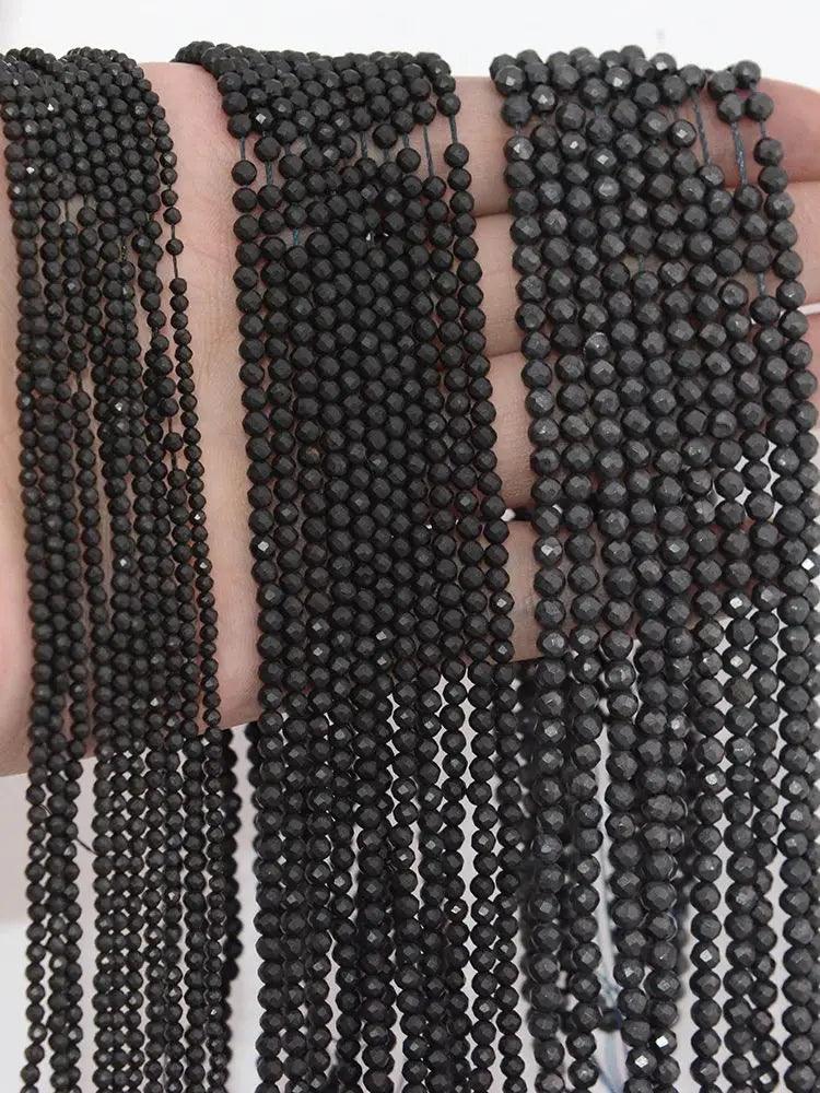 Natural Shungite Faceted Round Beads 2mm 3mm 4mm 15 Inch Strand Genuine Matte Black Gemstone for Jewelry Making