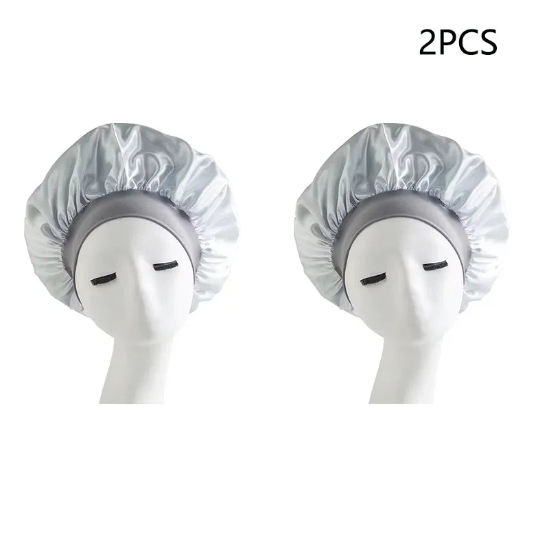 Bonnet Sleeping Cap Nightcap High Elastic Wide Brim Satin Night Hat Shower Silky Bonnet Hair Cover Wrap for Women Man Sleep Cap