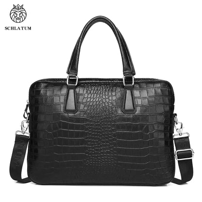Exquise SCHLATUM Echt Leren Krokodillenprint Aktetas voor Mannen - Sofisticated 15,6 Inch Laptop Tas, Perfect voor Zaken en Luxe Reizen