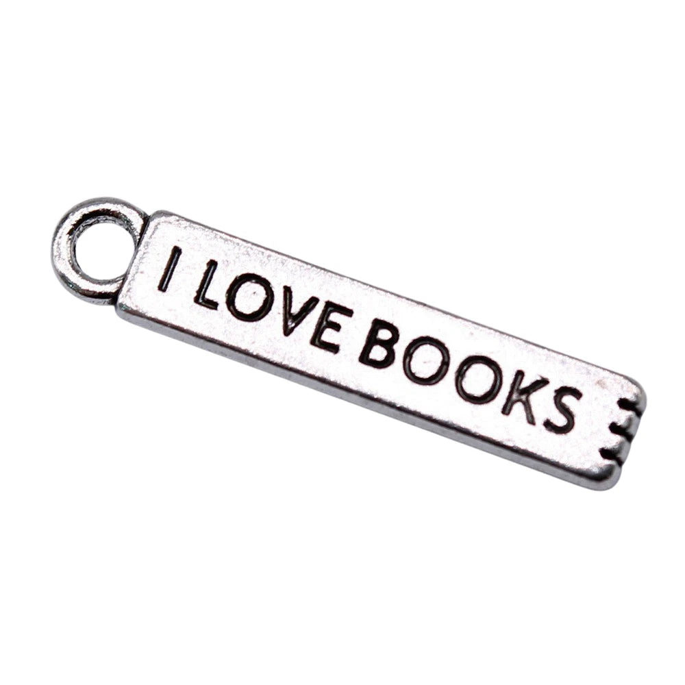 I Love Books Charm for Jewelry Making Book Lover Pendant Zinc Alloy Metal Charms for Bracelets Necklaces DIY Supplies