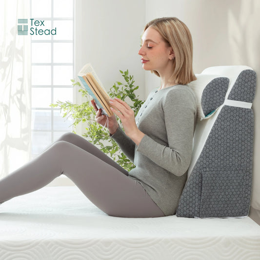 Luxueuze 2-delige Wigkussen Set met Geheugenfoam Top en Elegante Jacquard Hoes - Perfect voor Slaap, Zuuraanvalverlichting en Stijlvolle Hoofdeinde of Bank Driehoeksteun