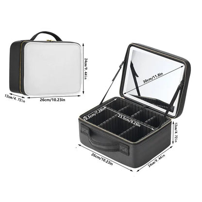 Strakke LED-verlichte cosmetica-etui met spiegel - Stijlvolle PU leren draagbare reismake-up organizer - Waterdichte make-upopslagoplossing
