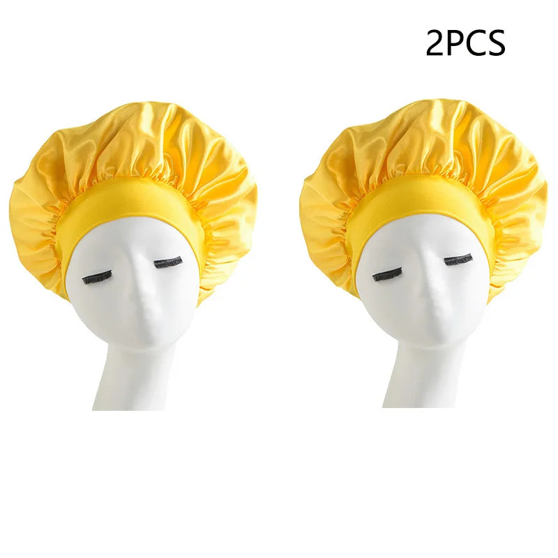 Bonnet Sleeping Cap Nightcap High Elastic Wide Brim Satin Night Hat Shower Silky Bonnet Hair Cover Wrap for Women Man Sleep Cap