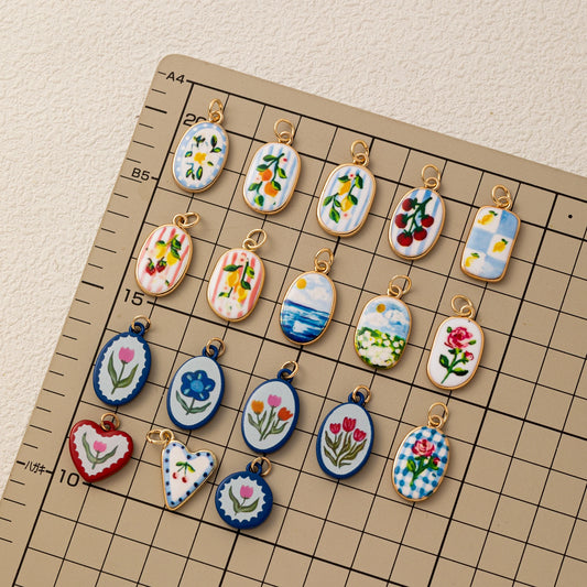 Flower Enamel Charms Tulip Fruit Pendants DIY Jewelry