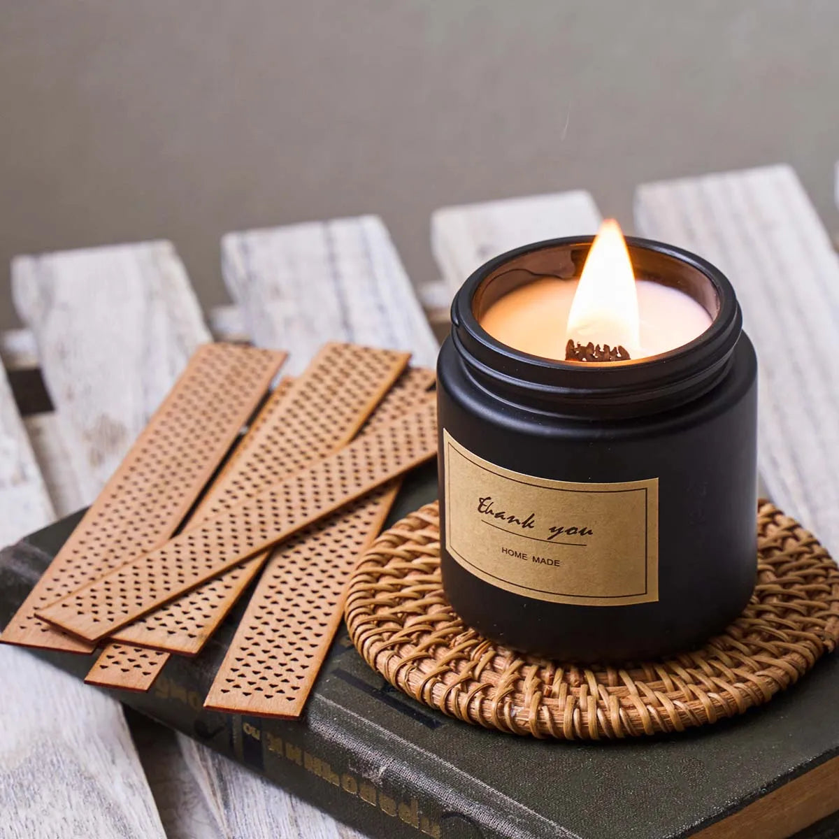 Smokeless Wood Candle Wicks with Metal Clips Multiple Sizes Wooden Wicks for Soy Wax DIY Candle Making