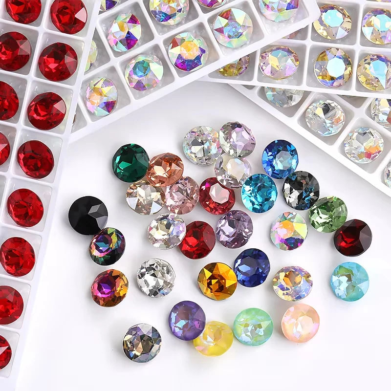 20 Pieces of Round K9 Glass Rhinestones Pointback Crystal 32 Facet Loose Stones for Jewelry Making Nail Art Garment Decor