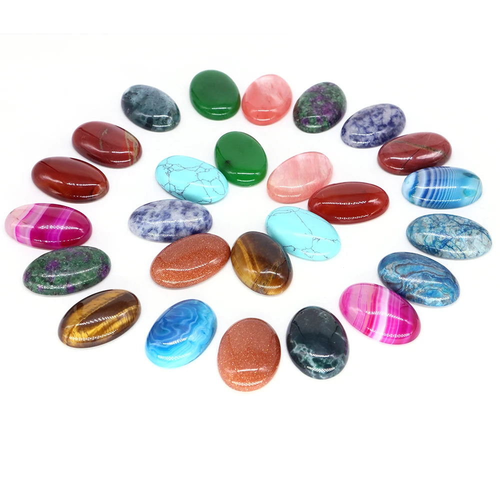 20pcs Natural Stone Oval Cabochons Flat Back Gemstones for Jewelry Making DIY Ring Pendant Earring Craft Supplies