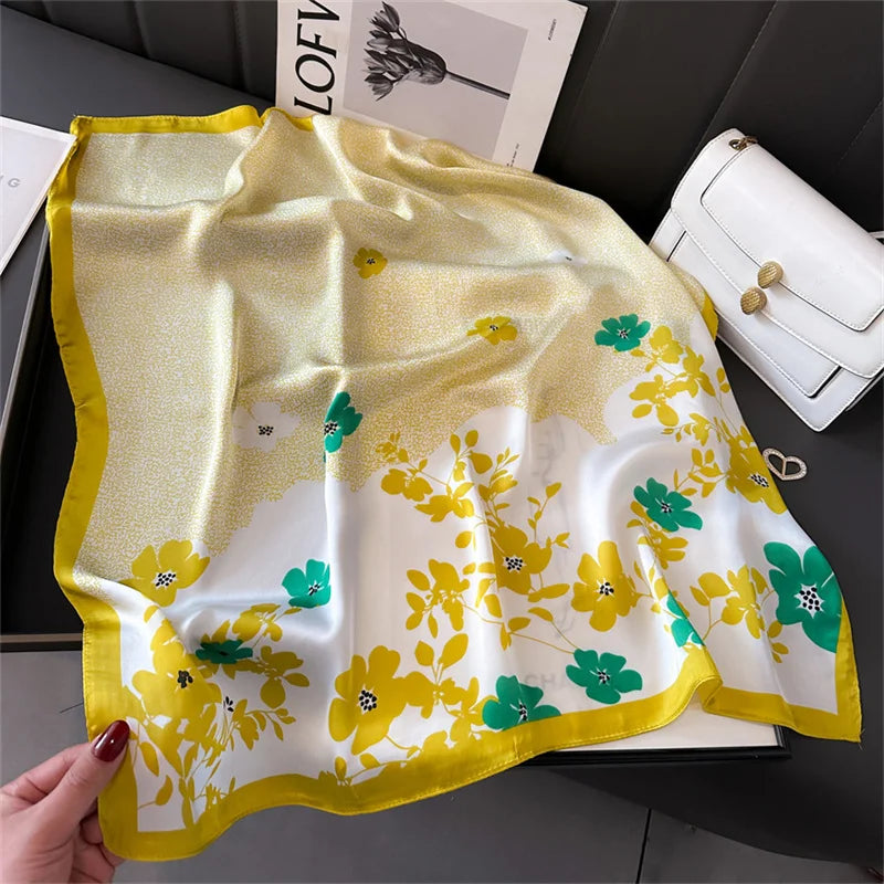 2024 Elegante Zijden Kattenprint Sjaal - Stijlvolle Hoofddoek & Sjaaltje voor Vrouwen - Luxueuze Satijnen Vierkante Sjaal & Multifuntionele Hijab Bandana