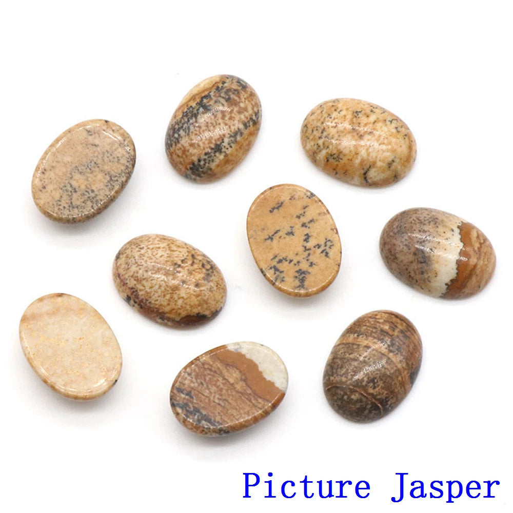 20pcs Natural Stone Oval Cabochons Flat Back Gemstones for Jewelry Making DIY Ring Pendant Earring Craft Supplies