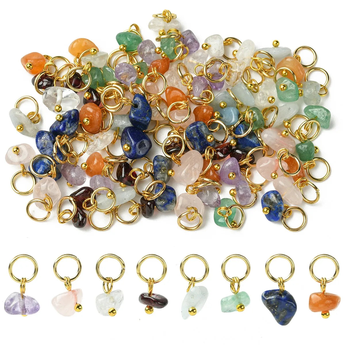 80pcs Gemstone Nugget Charms Gold Loop Stone Pendants for DIY Bracelet Earring Jewelry Making Supplies
