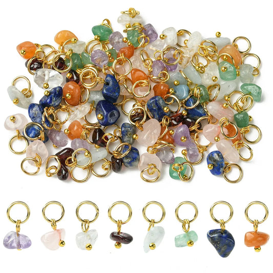80pcs Gemstone Nugget Charms Gold Loop Stone Pendants for DIY Bracelet Earring Jewelry Making Supplies