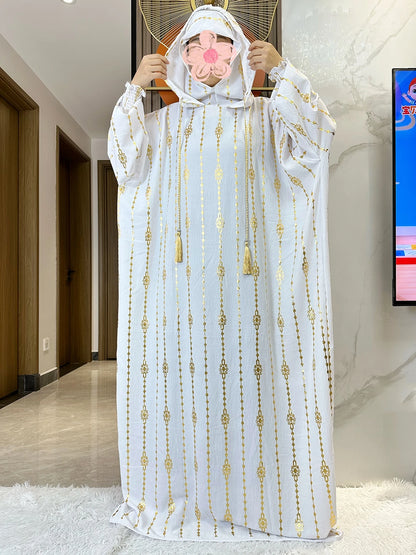 Elegante Katoenen Ramadan Abaya met Dubbele Hoeden - Prachtig Goudstofontwerp voor Moslimvrouwen met Gebed en Speciale Gelegenheden - Geïnspireerd door Dubai en Turkse Kaftanstijlen
