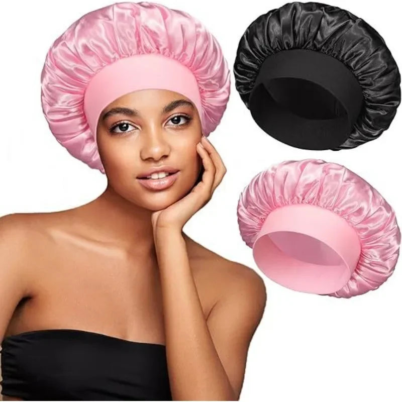 Bonnet Sleeping Cap Nightcap High Elastic Wide Brim Satin Night Hat Shower Silky Bonnet Hair Cover Wrap for Women Man Sleep Cap