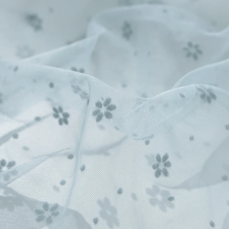 Flower Flocked Tulle Fabric 145x100cm Soft Mesh Fabric for Bridal Veil Princess Dress Doll Skirt Sewing Material