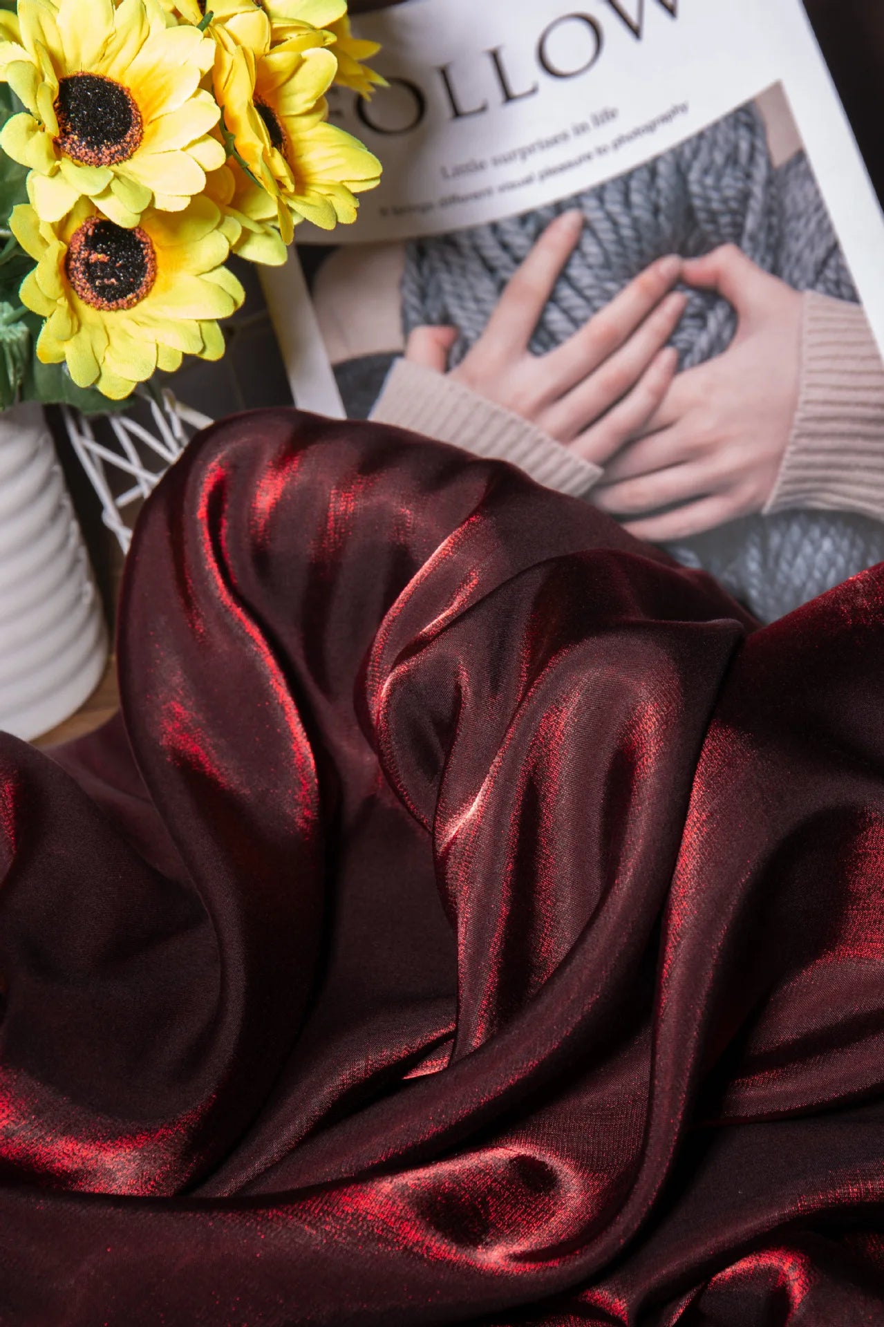 Wine Red Shimmer Fabric 150cm Wide Glazed Silk Look Fabric for Party Dress Sewing DIY Apparel Supplies