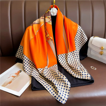 Elegante 90x90cm Twill Zijde-gevoel Vierkante Sjaal voor Dames - Luxe Haar Boomprint Hoofddoek, Sjaal en Nek Sjaal, Perfect voor Hijab of Bandana-stijl!