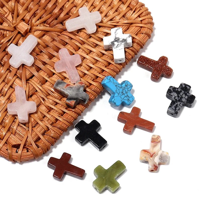 Stone Cross Beads 5pcs Natural Agate Turquoise Quartz Cross Shape Gemstone for DIY Bracelet Necklace Jewelry Making
