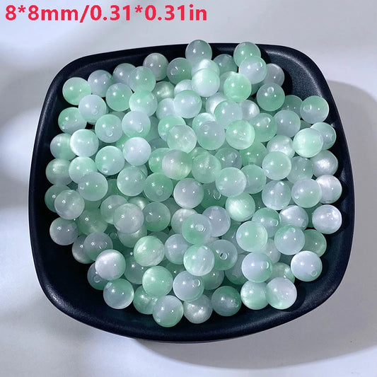 Katzenauge Perlen 8 mm 32 Stück rund Resin Perlen für DIY Schmuckherstellung Bastelbedarf
