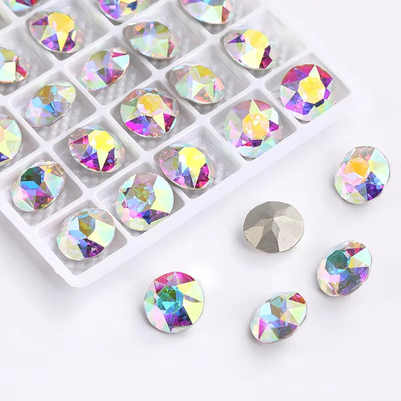 20 Pieces of Round K9 Glass Rhinestones Pointback Crystal 32 Facet Loose Stones for Jewelry Making Nail Art Garment Decor
