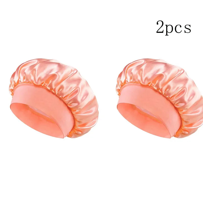 Bonnet Sleeping Cap Nightcap High Elastic Wide Brim Satin Night Hat Shower Silky Bonnet Hair Cover Wrap for Women Man Sleep Cap